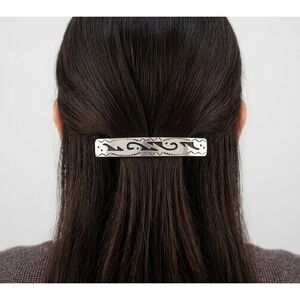 Native American Sterling Silver Barrette Silver Overlay Hair Clip Accessory**